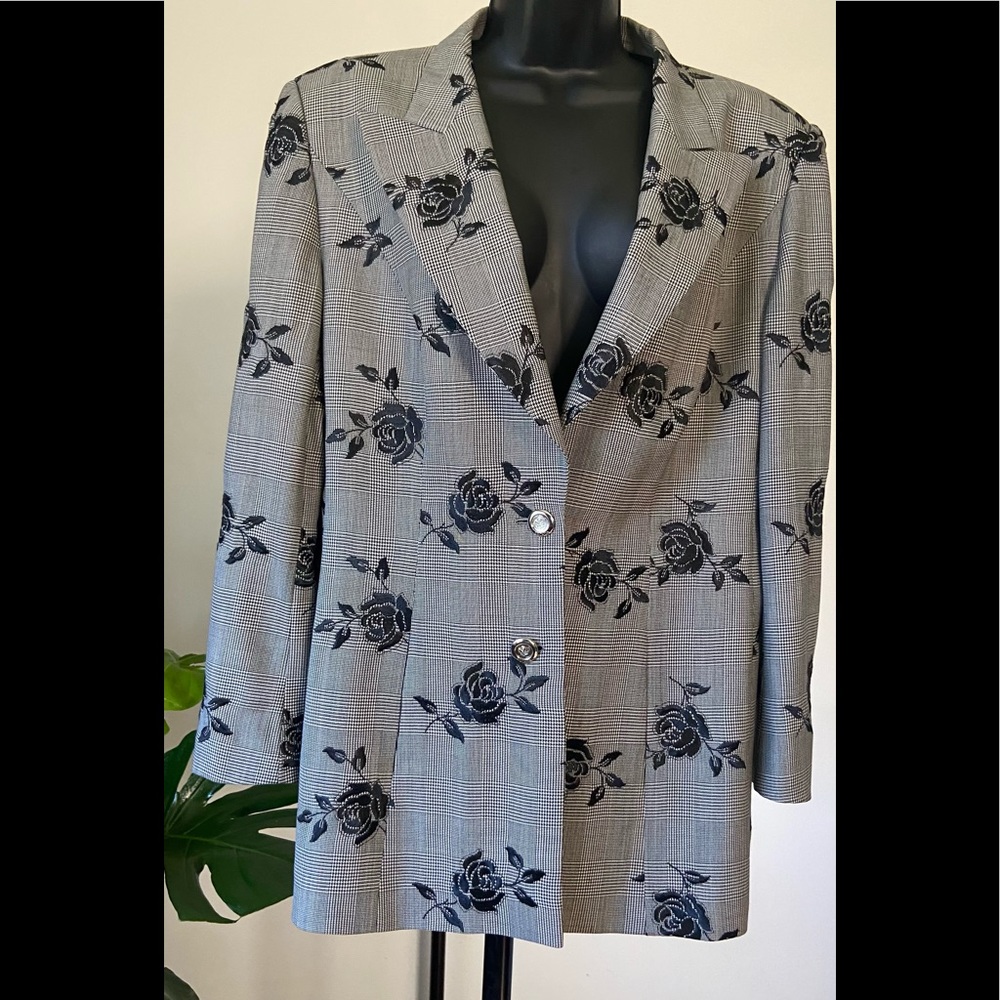 Vintage Plaid Embroidered Blazer by Escada